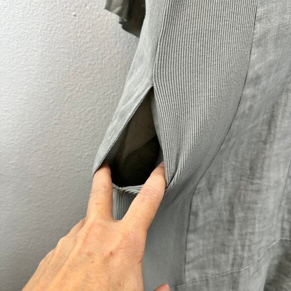 Inizio Linen Button Front Long Line Jacket Gray Small - Picture 7 of 12